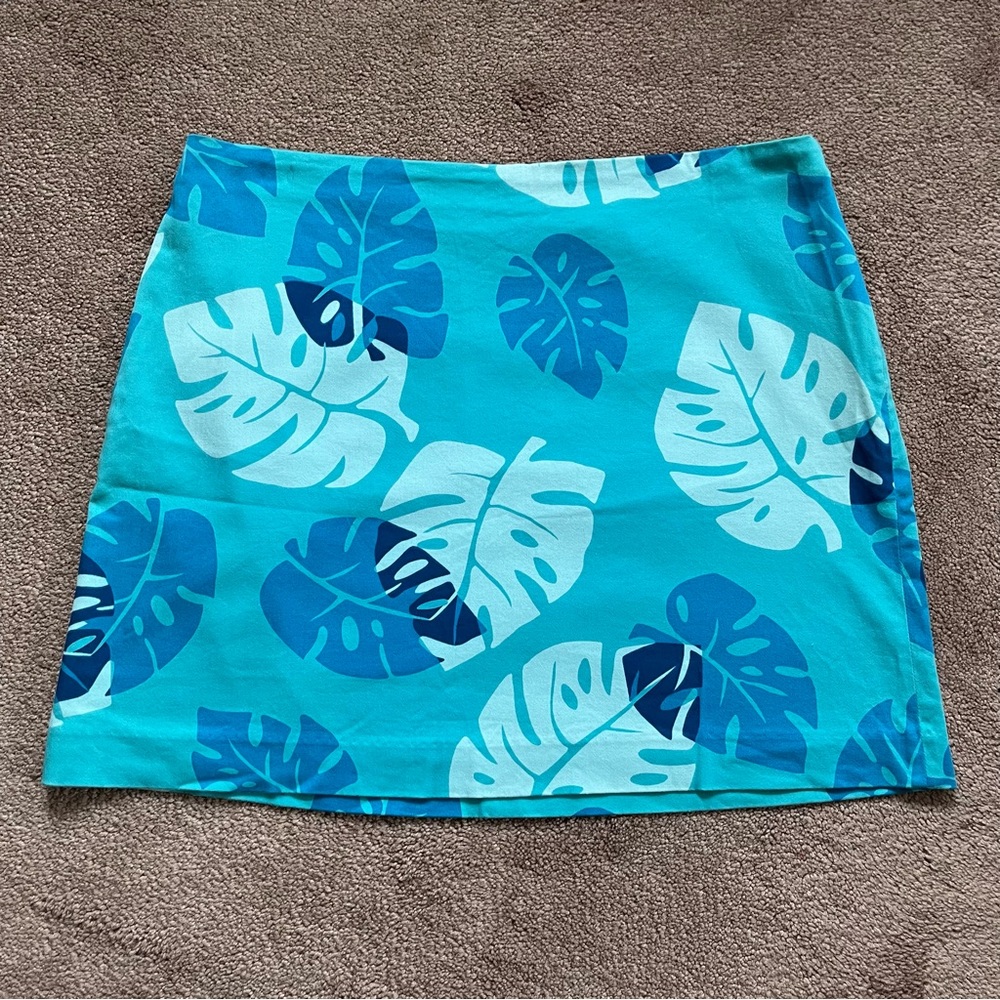 Vintage Express Women’s Tropical Leaf Print Side Zip Mini Skirt Size 3/4